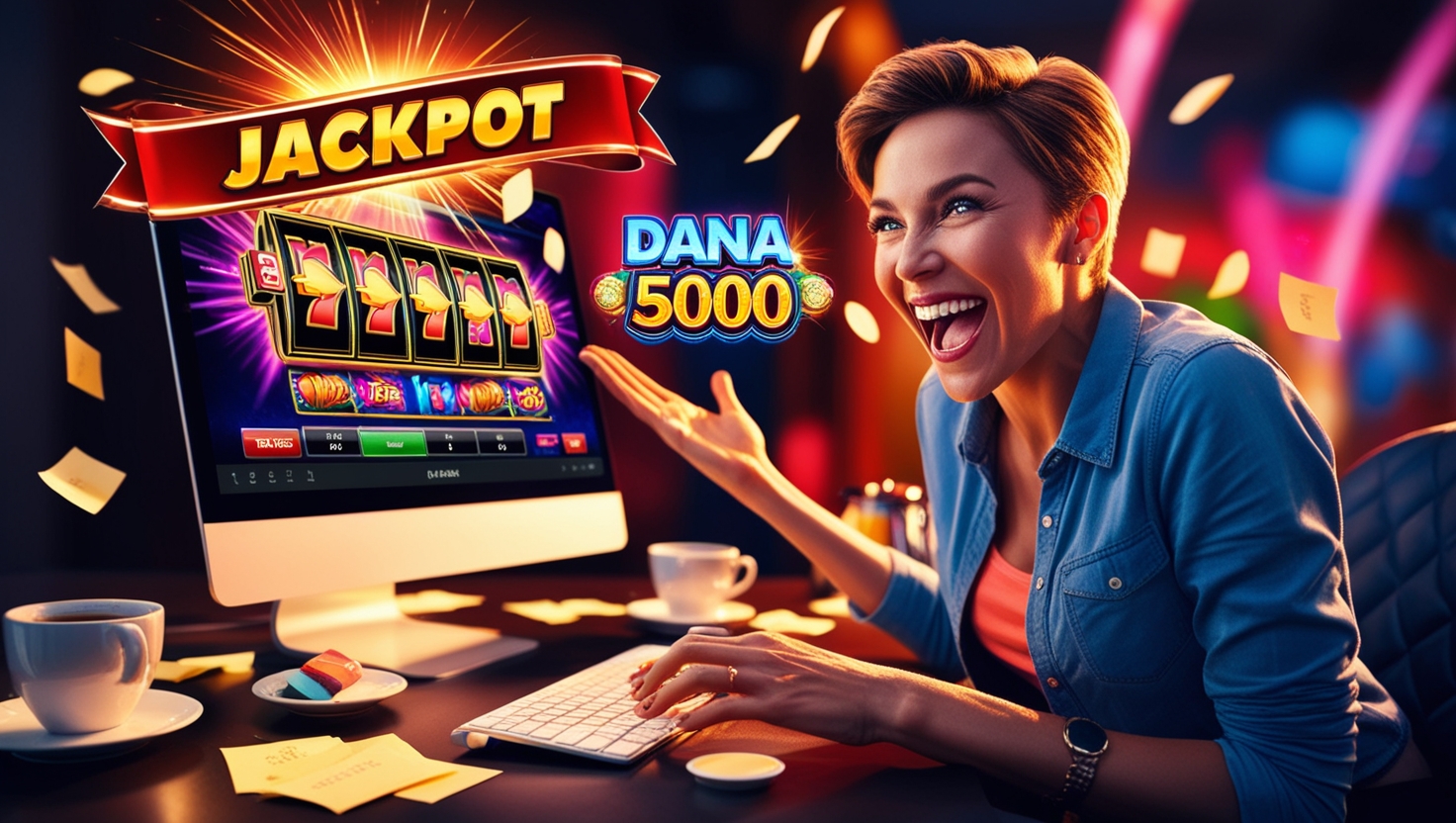 Ilustrasi pemain slot online menikmati permainan gacor dengan deposit Dana 5000 dan peluang jackpot besar.